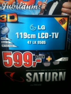 LG 47LK950S inkl. 5 3D Brillen nur 599 € statt 799 € bei Saturn