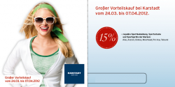 Grosser Vorteilskauf bei Karstadt – bis zu 15 % Rabatt mit Gutscheincode – bis 07.04.2012