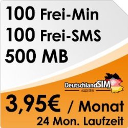 Deutschland-SIM mit 100 Minuten, 100 SMS & 500 MB Daten-Flat für nur 3,95€ @eteleon