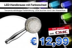 9-LED-Handbrause Duschkopf mit Farbwechsel für 12,99€ statt 35,98€