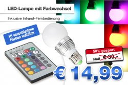 LED-Lampe mit 16-Farbwechsel und Fernbedienung für 14,99€ statt 30€