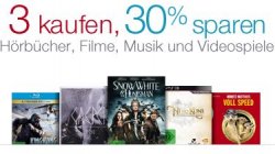 3 kaufen, 30% sparen – Hörbücher, Filme, Musik und Videospiele bei Amazon ab 01.08.