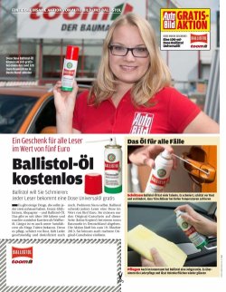 Gratis statt 5,10€ 100 ml Spray Ballistol Universalöl durch Gutschein von toom + Autobild
