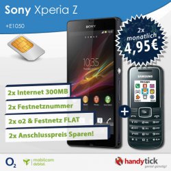 Sony Xperia Z 16GB Festnetz Flat & Internetflat 200MB für 2x 4,95€ + Zuzahlung von 69€ Netz o2 @ebay