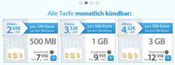 1 Tarif – 1 Preis bis zu 3 SimKarten ab 7,95€ mit 500MB/1GB oder 3GB Internetflat @discosurf
