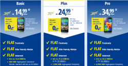 1&1: 3 Tarife – Allnet Flat + SMS Flat + Internet Flat bis zu 2 GB (max. 42,2 Mbit/s) + Ausland Internet Flat 100 MB + Rabatt ab 14,99€