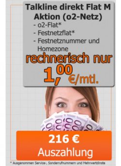Talkline o2 Flat M Aktion für effektiv 1€ mtl. @ Handy-Park.de