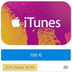 20% auf iTunes Gutscheine bei paypal somit für 100€ Guthaben nur 80€ bezahlen