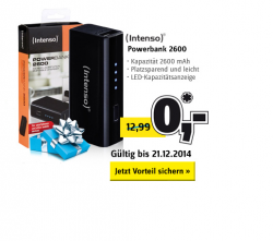 Kostenloser Versand und externes Ladegerät (Intenso)® Powerbank 2600 gratis bei conrad.de ab 29 € MBW
