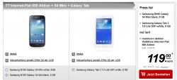 Vodafone Internet-Flat 500 MB + Samsung I9195 Galaxy S4 Mini + Samsung Galaxy Tab 3 7.0 Lite  für 4,99 € mtl. @ Handytick