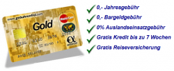 MasterCard GOLD Kreditkarte mit 40 € Startguthaben (dauerhaft kostenlos) @gebuhrenfrei.com