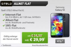 OTELO-Allnet-Flat XL (Vodafone-Netz) mit Samsung Galaxy S5 für nur 29,99 € im Monat @sparhandy