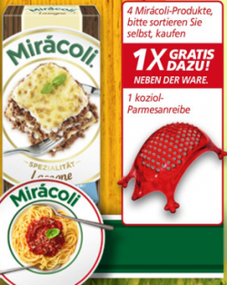 20% Rabatt auf Miracoli-Produkte + 1 koziol Parmesanreibe im Wert von 6,90€ gratis bei REAL