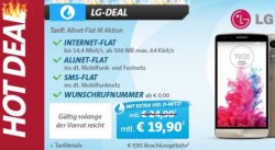 Allnet-Flat M (Alle Netze!, D-Netz!) mit 500MB Inet-Flat für 19,90 €/m. inkl. LG G3 S für nur einmal. 4,95€ [idealo: >200EUR] @sparhandy.de