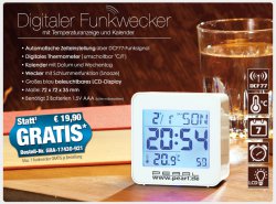 Digitaler Funkwecker mit Temperaturanzeige & Kalender, GRATIS @ pearl, nur VSK