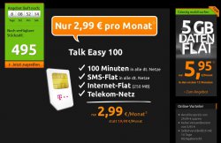 Handytarif mit 250 MB Daten-Flat, SMS-Flat, 100 Min. Allnet im D1 Netz für 2,99€  @crash-tarife.de