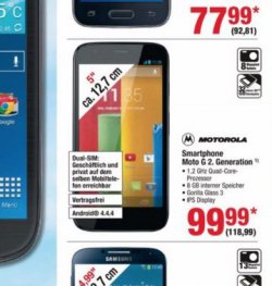 [Lokal] Motorola Moto G (2 Generation) für 99,99 Euro + Mwst statt 171,84€ @Metro