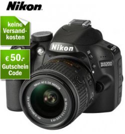 Nikon D3200 mit Objektiv, Tasche, Speicher statt 349€ nur 299€ @redcoon.de