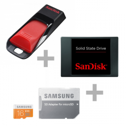 SanDisk SSD 128GB + SanDisk 64GB USB-Stick + Samsung microSDHC 16GB für 75,00 € (96,50 € Idealo) @Comtech
