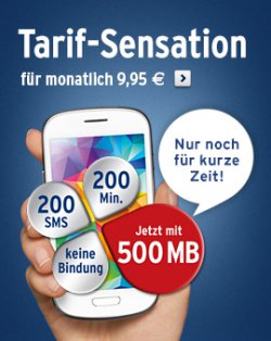Tchibo Smartphone-Tarif für monatlich 9,95 € inkl. 500MB, 200 Min,200 SMS,30€ Bonus ohne Bindung