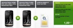 mobilcom-debitel o2 Smart Surf HW5 + 2 x Samsung Galaxy S4 Mini 8GB, black edition, I9195 für 16,99€ mtl. @Modeo