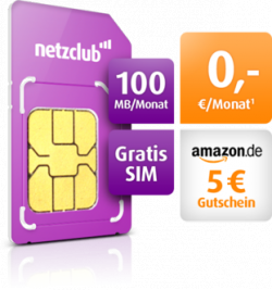 Kostenlose Internet-Flat mit 100 MB + 5 € Amazon Gutschein @Netzclub