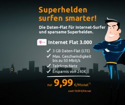 Telekom D1 LTE Datenflat 3GB nur 9,99€ statt normal 19,99€ -Ersparnis 240€ @crash-tarife