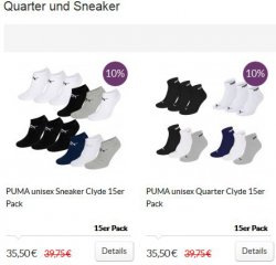 15 Paar Puma Sneaker / Quarter Socken nur 25,50 € inkl. Versand statt 35,50€ @mybodywear.de