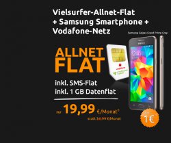 D2 Vodafone Allnet-Flat, 1GB Flat + Samsung Galaxy Grand Prime Grau statt 34,99€  für 19,99€ mtl. @Crash-tarif