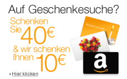 40€ Amazon Gutschein kaufen und ein 10€ Aktionsgutschein dazu erhalten @Amazon