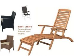 Amazon Aktion: -40% auf Gartenstühle und Stuhlsets, z.B. Brema Akazie Deckchair France für 41,31€
