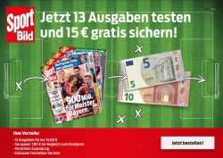13 Ausgaben Sport Bild testen und 15€ Barprämie sichern effektiv für 0,60€ @Lesershop24