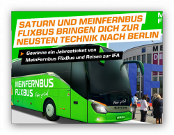 3€ MeinFernbus / Flixbus Gutschein ohne MBW + Gewinnspiel @ Saturn
