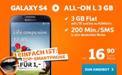 handyshop: Samsung G S4 + 3GB LTE + 200 Min/SMS nur 16,90€ im Monat