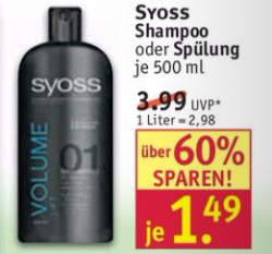 [Lokal] 2x 500ml SYOSS Shampoo und/oder Spülung für 0,98€ bei ROSSMANN (0,49€ pro 500ml)
