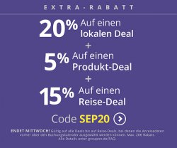 5% Rabatt auf Produkt Deal, 15% Rabatt auf Reise-Deal und 20% Rabatt lokale Deals @Groupon