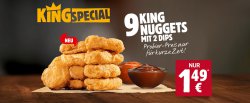 BurgerKing: 9er King Nuggets mit 2 Dips für kurze Zeit nur 1,49 Euro