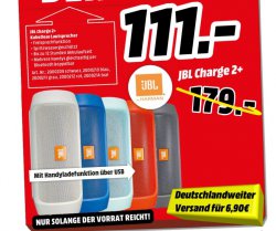JBL Charge 2+ Top Bluetooth Box nur 111,- ggf. Versand 6,90 im MediaMarkt Porta Westfalica