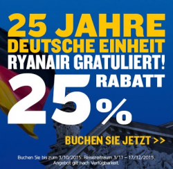 Ryanair: 25 Prozent Rabatt auf alle Flüge (ab 7,49 Euro fliegen)