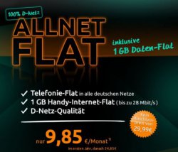100% D1-Netz „Die Allnet Fla“t inkl. 1GB Datenflat für 9,85€ mtl. (12 Monate) @crash-tarife