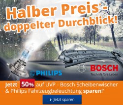 autoteile24: 50 % auf Bosch Scheibenwischer und Philips Leuchtmittel