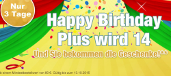 Zum 14jährigen Geburtstag von Plus.de jede Menge Gutscheincodes z.B. 14,00 € Rabatt auf Gartenartikel