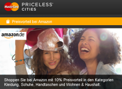 10% Amazon.de Gutschein für Mastercard Inhaber (für Kategorien Kleidung, Schuhe, Handtaschen und Wohnen & Haushalt)