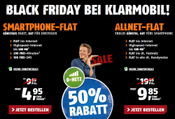 Black Friday Weekend @Klarmobil mit 50% Rabatt z.B. ALLNET-STARTER im D-Netz für nur 4,95 € mtl. statt 9,95 €
