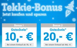 Conrad: Tekkie Bonus Gutschein 10€ auf 70€ MBW und 20€ auf 160€ MBW erhalten
