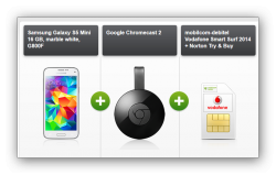 D2:Vodafone Smart Surf (1GB Datenflat, je 50 Frei-SMS und Minuten) inkl. Samsung S5 Mini und Google Chromecast 2 für 14,99 € mtl.
