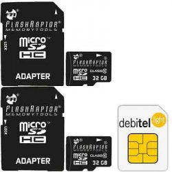 Zwei 32x GB FlashRaptor MicroSDHC Speicherkarten für 1,95€ bei Kauf einer debitel SIM @eBay