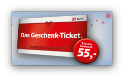 Deutsche Bahn Geschenk- Ticket für 55,- €  2 flexible Fahrten quer durch Deutschland – mit ICE oder IC