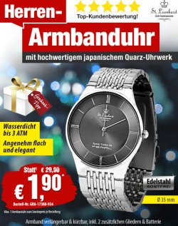 Herren-Armbanduhr für 1,90 € (statt 29,90 €) @ pearl +VSK