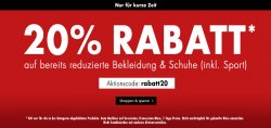 Karstadt: 20 Prozent Rabatt auf bereits reduzierte Kleidung (auch bei Karstadt Sports) mit Gutschein + 20 Prozent Rabatt auf Uhren und Schmuck mit Gutschein